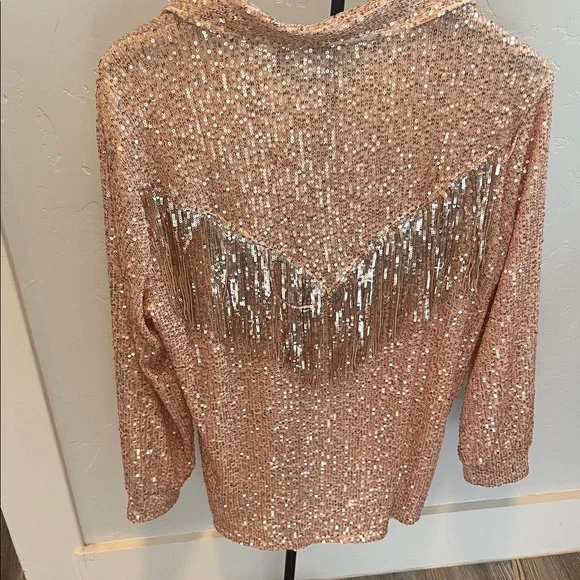 NWT Sequin Fringe Button-Up Shirt - Picture 6 of 7